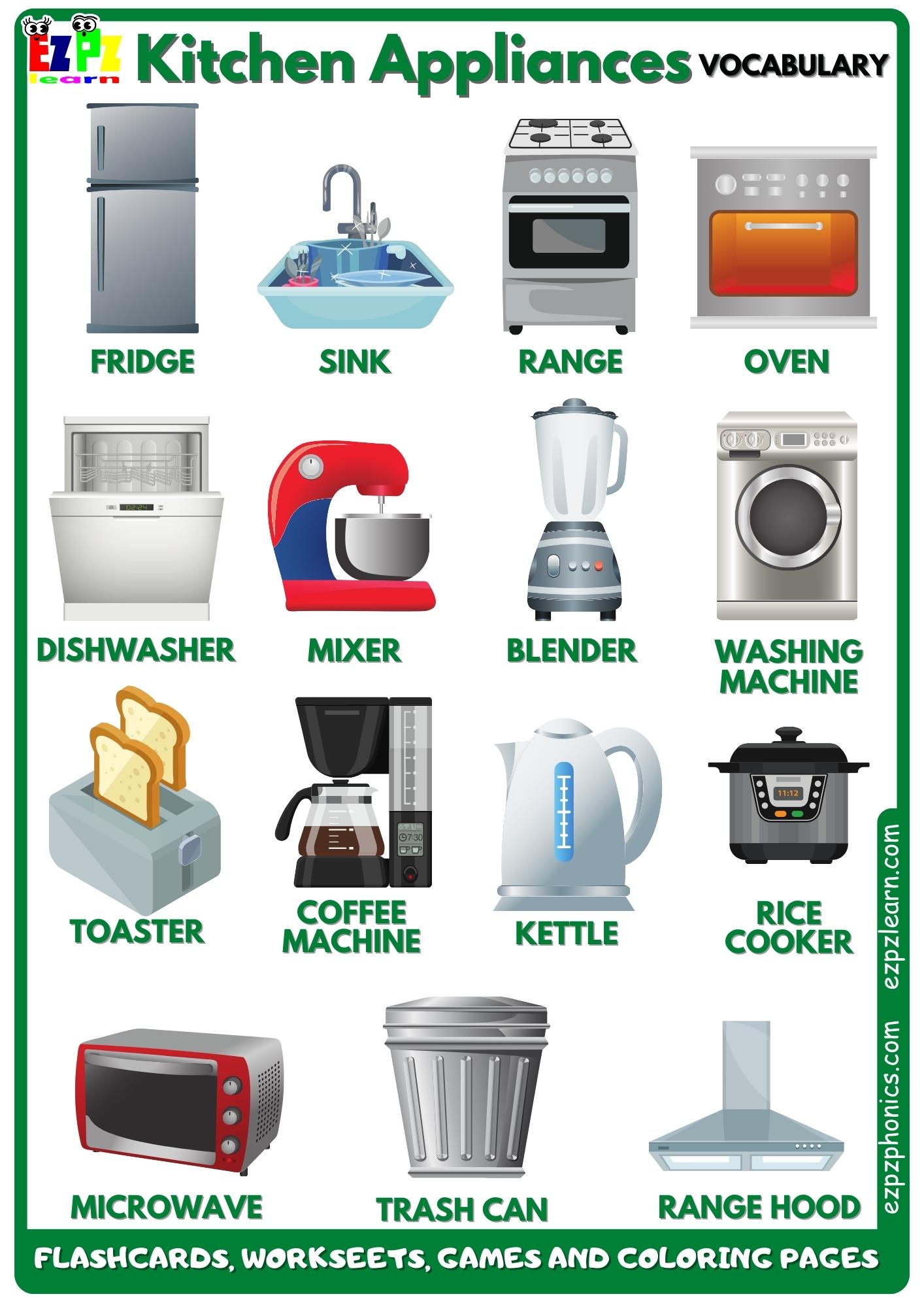 Kitchen Appliances Vocabulary Free English Vocabulary Flashcards, Worksheets, Coloring Pages, Games and More for English Language Learners